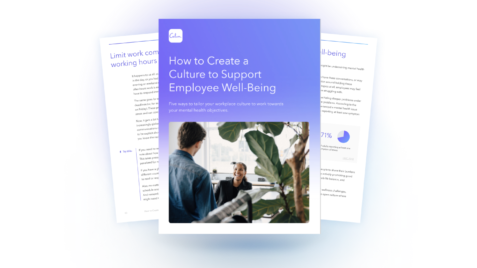 a brochure with a picture of two people talking