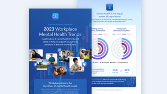 a blue brochure with images of people on it