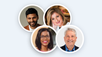 three headshots of people with different expressions