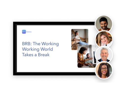 a group of people with the words brb the working working world takes a break
