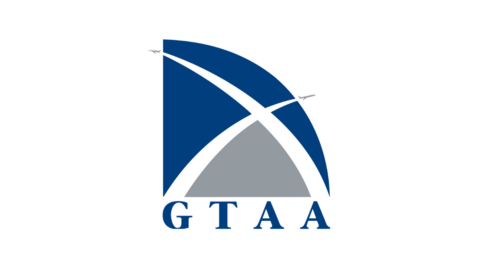 the g t a a logo on a black background