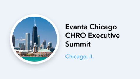 an image of the chicago skyline with the words, event chicago chro executive summit