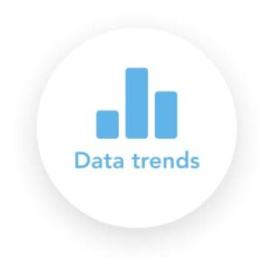 a white button with the words data trends on it