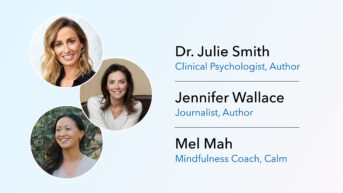 three headshots of three women on a white background
