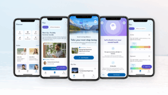three iphones with different Calm Health app screens on them