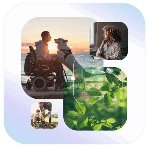 a collage of photos with a man in a wheelchair