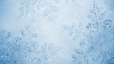 a close up of a snowflake on a blue background