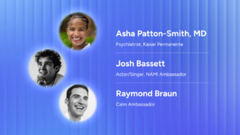 three heads of people on a blue background