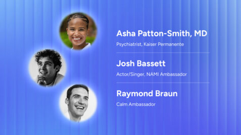 three heads of people on a blue background