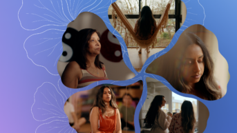 a collage of a woman's face in four different pictures